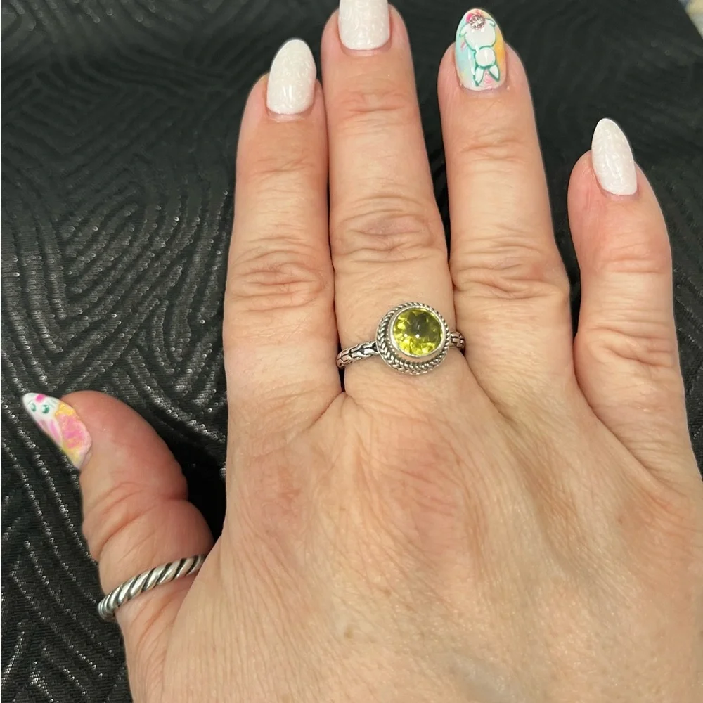 Sarda Olive Quartz Silver stack rings, set of 3, size 10